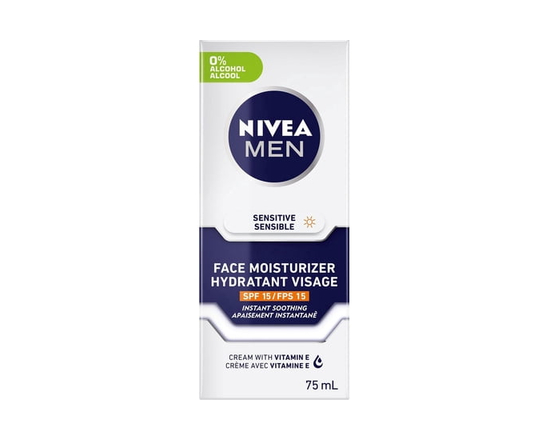 NIVEA MEN Sensitive Face Moisturizer SPF 15, Mens Face Moisturizer, Non-Greasy and Alcohol Free Face Lotion for Sensitive Skin, 75 mL - 75 mL
