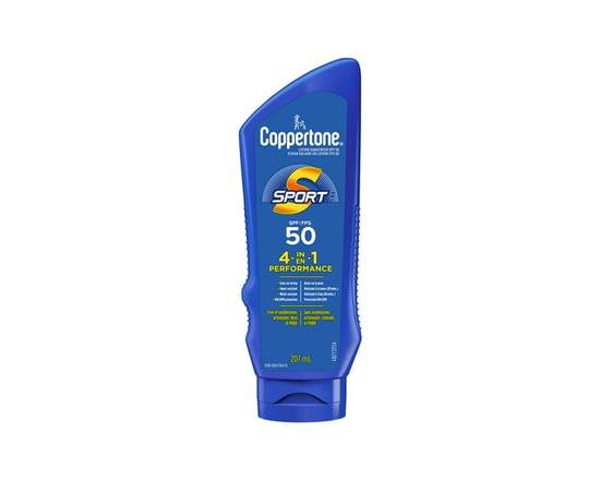 Coppertone Sport Sunscreen Lotion SPF 50, 4-in-1 Performance, Sweat and Water Resistant Face and Body Sunscreen, 207mL - 207ml