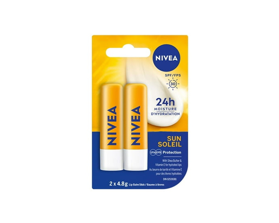 NIVEA Sun Caring 24H Moisture Lip Balm Sticks with SPF 30, 2 x 4.8g pack - 2 x 4.8g