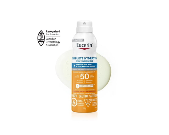 Eucerin Sun Complete Hydration Sunscreen Spray for Body with SPF 50, 170 g Sunscreen Spray with Hyaluronic Acid and 5 Antioxidants - 170g