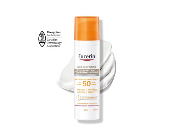 Eucerin Sun Age Defense Face Sunscreen Lotion with SPF 50, 75 mL Facial Sunscreen with Hyaluronic Acid and 5 Antioxidants - 75ml
