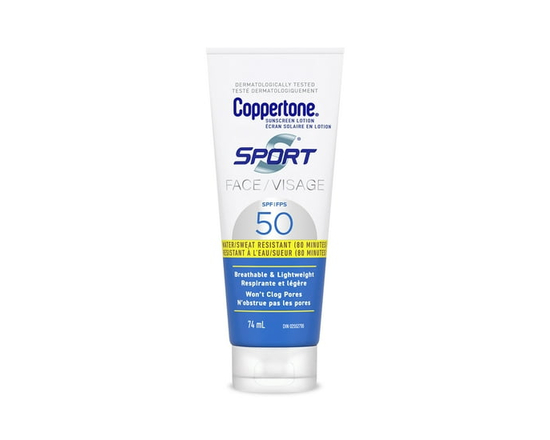 Coppertone Sport Face Sunscreen Lotion SPF 50, Lightweight and Water Resistant Sunscreen, 74mL - 74 ml
