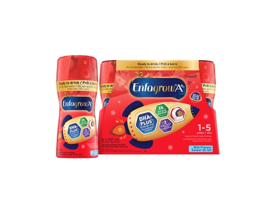 Enfagrow A+®, 26 Nutrients to Support Growth & Development, Milk Flavour, Ages 1-5 years, 6x237mL Ready to Feed Toddler and Child Nutritional Drink -