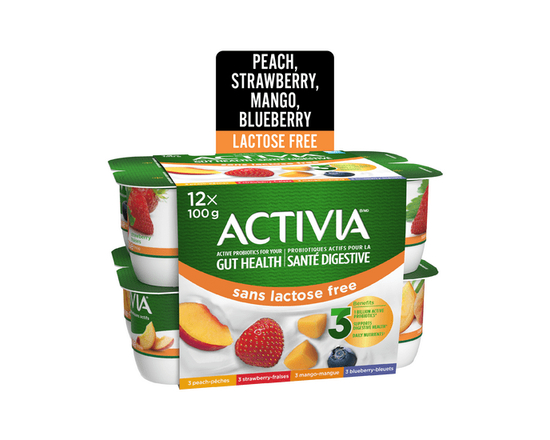 Activia Probiotic Yogurt, Lactose Free, Strawberry/Blueberry/Peach/Mango, 12x100g - 100g