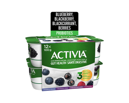 Activia Probiotic Yogurt, Blackberry/Blueberry/Blackcurrent/Berries, 12x100g - 100g