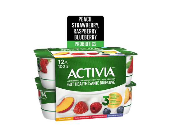 Activia Probiotic Yogurt, Strawberry/Blueberry/Raspberry/Peach, 12x100g - 100 g