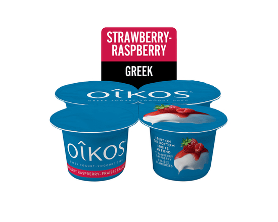 Oikos Greek Yogurt, Strawberry-Raspberry, 4x100g - 100g