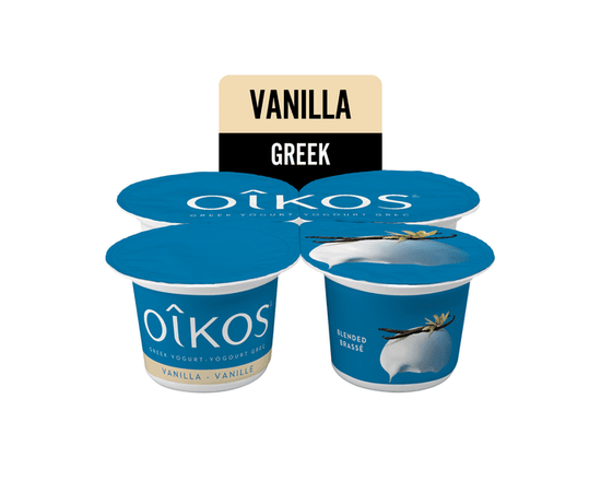 Oikos Greek Yogurt, Vanilla, Blended, 2% M.F, 4x100g - 5.3 oz