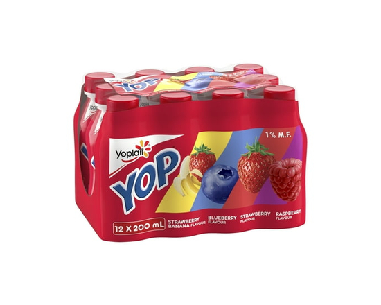 Yoplait Yop Yogourt à Boire 1 %, Fraise, Bleuet, Framboise, et Fraise Banane, Boissons au Yogourt - 200 ml