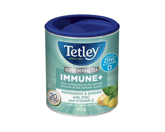 Tetley Super Tisane Immunité+ - Menthe Poivrée et Gingembre avec Zinc et Vit D - 40 g