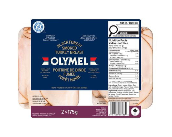 Olymel Poitrine de dinde fumée Forêt Noire, 350g