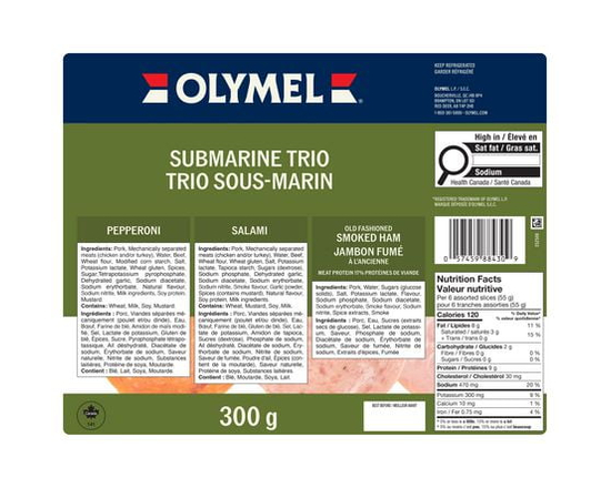 Olymel Sliced Meat Trio Salami,<br>Pepperoni, Smoked Ham, 300g