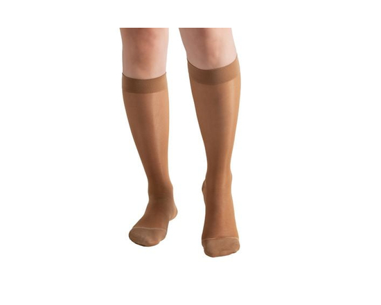 BIOS Living Compression Sheer Hosiery, Knee Length in Beige, Size Medium, Moderate Compression (15-20mmHg)