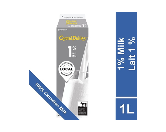Central Dairies Partly Skimmed 1% Milk - 1 litre