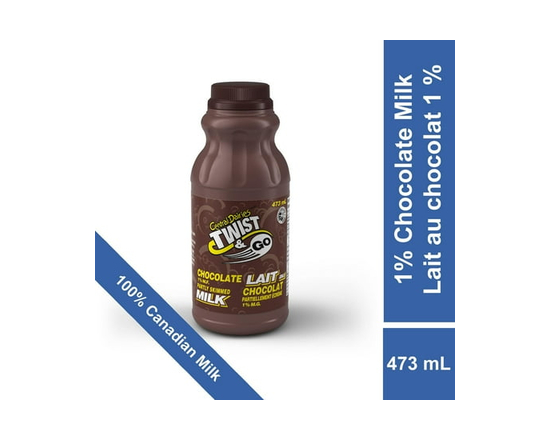 Central Dairies Twist & Go Chocolate Partly Skimmed 1% Milk - 473 ML