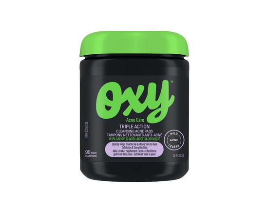 Oxy Triple Action Cleansing Acne Pads with Clinically Proven Salicylic Acid (0.5%) – For Mild Acne - Exfoliates, Helps Treat, and Prevent Breakouts – 