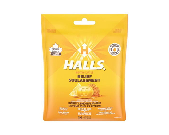 HALLS Mentho-Lyptus Miel et citron, sac de, Préparé au Canada