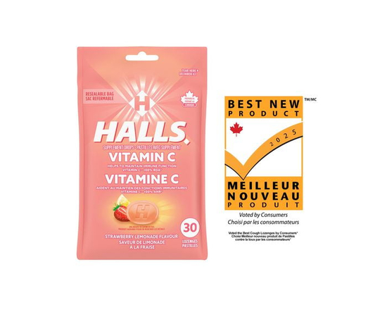 HALLS Vitamin C Strawberry Lemonade, Supplement Drops