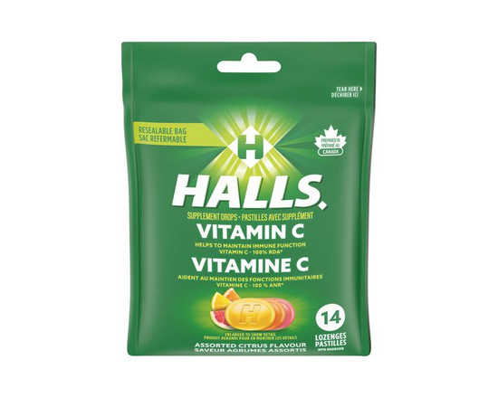Pastilles HALLS avec supplément de vitamine C à saveur d’agrumes assortis, pastilles pour la gorge