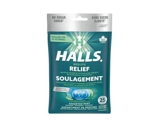 HALLS No Sugar Added Assorted Mint Cough Drops, Throat Lozenges, Sore Throat Relief, Mentho-Lyptus