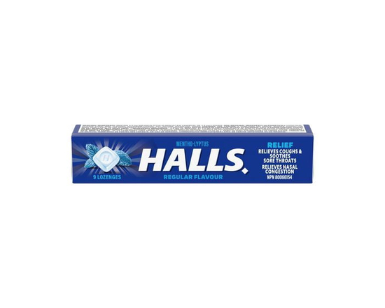 HALLS Regular Cough Drops, Throat Lozenges, Sore Throat Relief, Mentho-Lyptus
