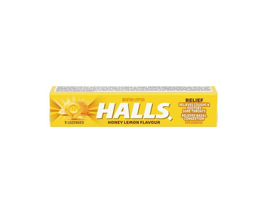 HALLS Honey Lemon Cough Drops, Throat Lozenges, Sore Throat Relief, Mentho-Lyptus