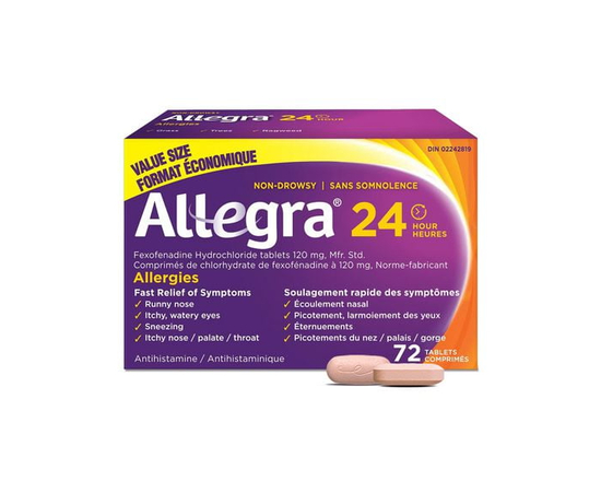 Allegra 24 Hour Allergy Medication, Non Drowsy, Fast and Effective Allergy Relief Medicine for Sneezing, Watery Eyes and Itchy Throat, Fexofenadine Hy