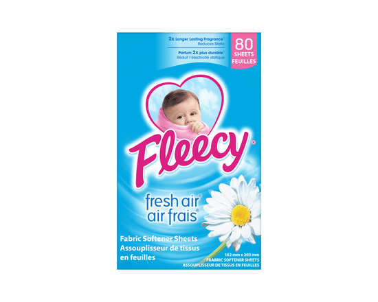Fleecy Dryer Sheets, Fabric Softener, Fresh Air Scent, 80 Sheets