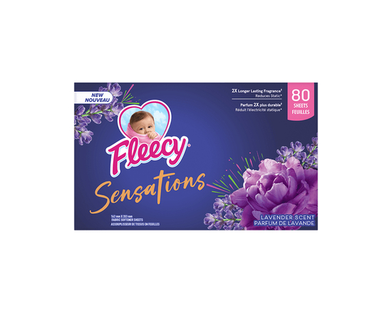 Fleecy Sensations Feuilles Assouplissantes pour Sécheuse, Parfum Lavande, 80 feuilles