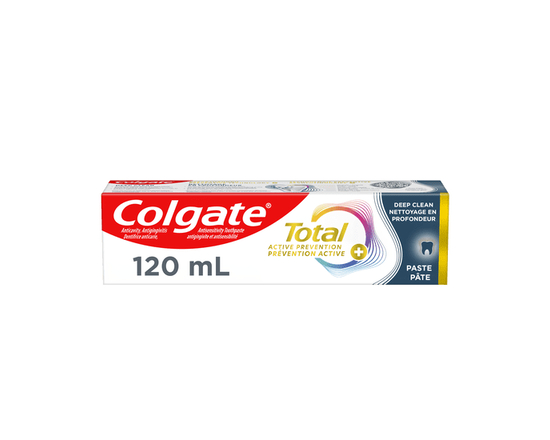 Dentifrice Colgate Total Prévention active plus Nettoyage en profondeur, saveur de menthe, 120 ml - 120 ml