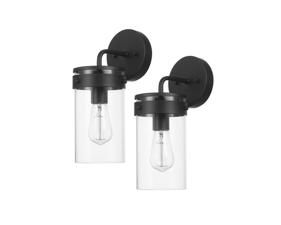 1-Light Matte Black Outdoor Wall Sconce with Clear Glass Shade (2-Pack), 60000000 - One Size