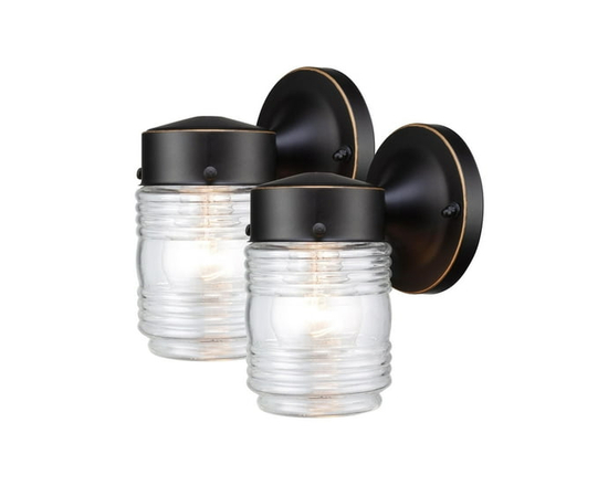 Globe Electric Landis 1-Light Outdoor Indoor Metal Wall Sconce 2-Pack, Oil Rubbed Bronze, Clear Glass Shade, 44581 - 7.5