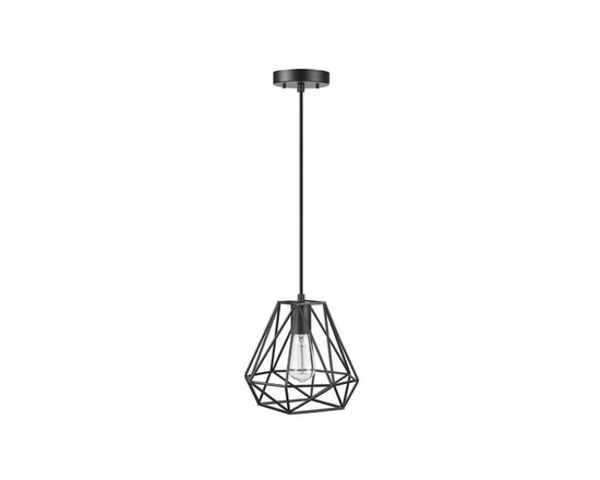 Dawson 1-Light Pendant Lighting, Matte Black, Black Braided Fabric Designer Hanging Cord - One Size
