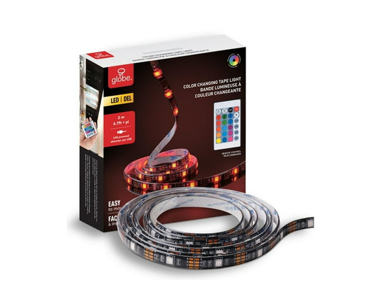 Globe Electric 6.7-Feet (2-Meter) Color Changing LED Plug-In Pastic Strip Light, Remote Control Included, 78657