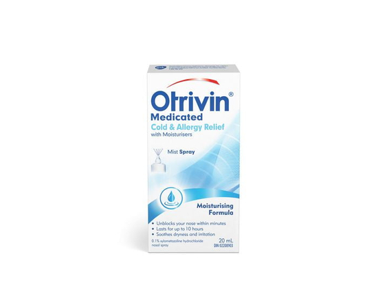 Otrivin Medicated w/Moisturizers Cold & Allergy Relief Nasal Decongestant, 20ml