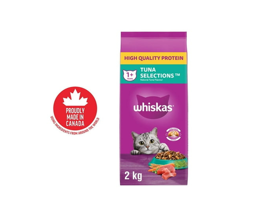 Whiskas Adult Dry Cat Food Tuna Selections, High Quality Protein 4kg - 2kg