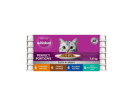 Whiskas Perfect Portions Cuts in Gravy Variety Pack Adult Wet Cat Food - Value pack;Not Applicable;75;300g+