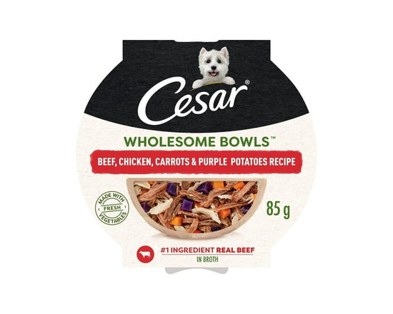 Cesar Wholesome Bowls Beef, Chicken, Carrots & Purple Potato Adult Wet Dog Food - Single serve; 85g