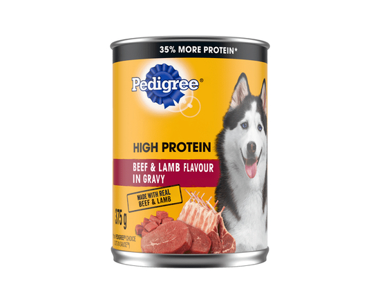 PEDIGREE HIGH PROTEIN Adult Soft Wet Dog Food, Real Meat, Beef & Lamb Flavour in Gravy - 375g