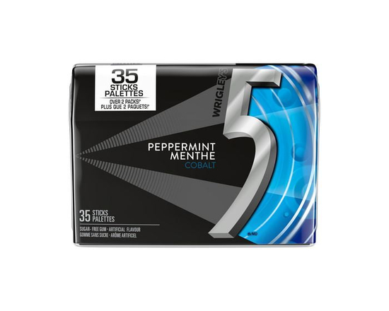 5 GUM , Gomme à Mâcher Sans Sucre à Saveur de Menthe poivrée-Cobalt, 35 Bâtonnets - 1 Paquet