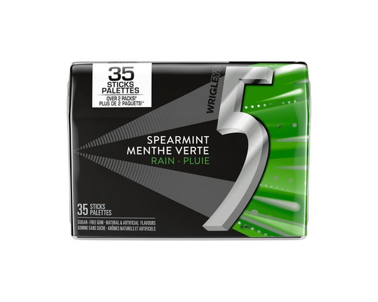 5 GUM, Spearmint-Rain Flavoured Sugar Free Chewing Gum, 35 Sticks, 1Pack
