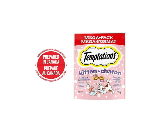 Gâteries pour chatons TEMPTATIONS saveur de saumon et de lait - Emballage économique