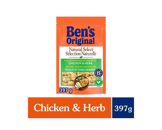 BEN'S ORIGINAL NATURAL SELECT Chicken & Herb Flavour Rice, 397g pouch - 397g
