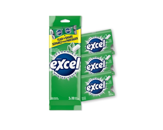 EXCEL, Spearmint Flavoured Sugar Free Chewing Gum, Pack of 3