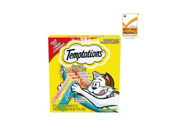 Temptations Creamy Puree Chicken & Salmon & Tuna Lickable Adult Cat Treats, 24 pouches, 288g - Value pack