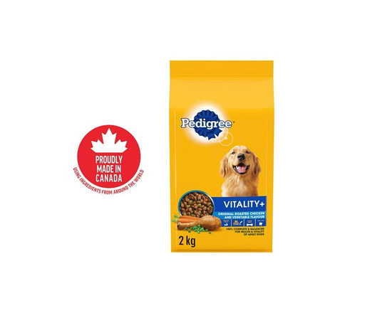 PEDIGREE VITALITY+ Dry Food For Adult Dogs – Roasted Chicken & Vegetable Flavour - Supports Strong Bones and Healthy Teeth – With Calcium 2kg - Small