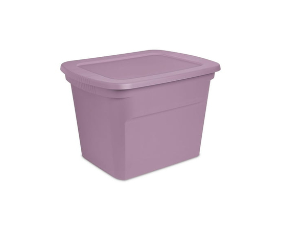Sterilite 68 Liter Tote, Plastic Storage Bin with Snap-on Lid, Stackable, Purple - 68 L