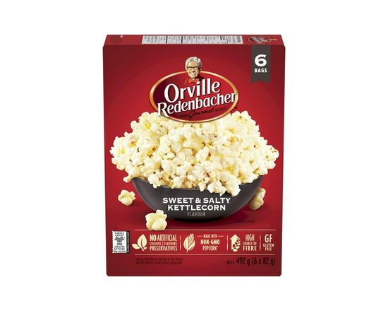 Orville Redenbacher Sweet & Salty Kettlecorn Microwave Popcorn, 100% Whole Grain Popcorn, Gluten Free, 492 g (6 bags x 82g) - 492 g