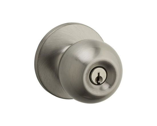 Weiser Safe Lock Regina Satin Nickel Exterior Door Knob/Entry Door Handle with Key