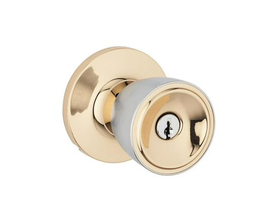 Weiser Beverly Keyed Entry Knobs en Bright Brass/Satin Chrome